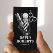 理容師ショップ美容師スタイリッシュブラック&ホワイト 名刺