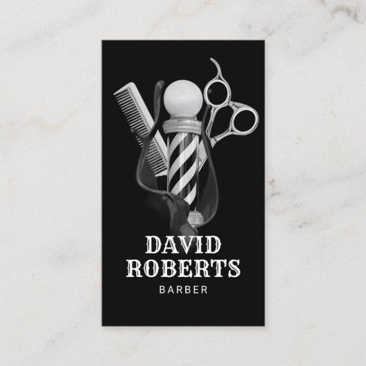 理容師ショップ美容師スタイリッシュブラック&ホワイト 名刺 (正面)