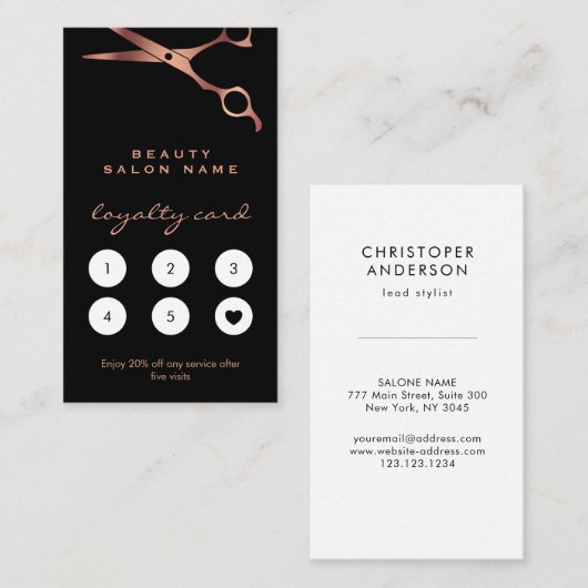 理容師ショップ美容師ブラック銅鋏 ロイヤリティカード (正面/裏面)