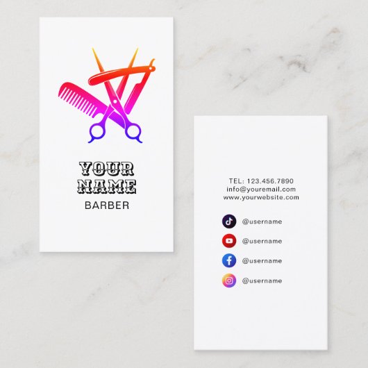 理容師ショップ美容師プロフェッショナルバーバーショップ 名刺 (正面/裏面)