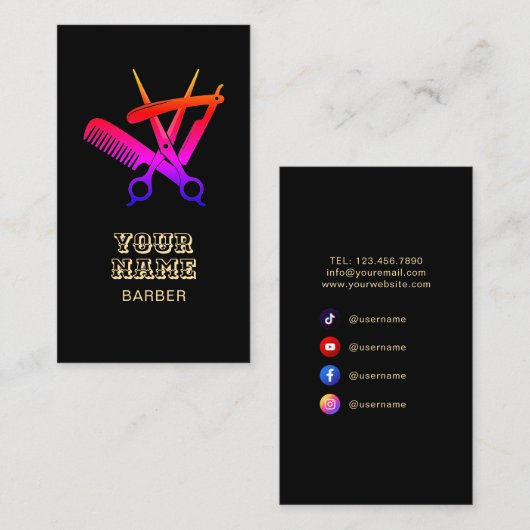 理容師ショップ美容師プロフェッショナルバーバーショップ 名刺 (正面/裏面)