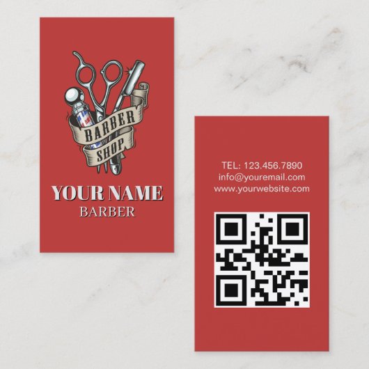 理容師ショップ美容師プロフェッショナルバーバーショップ 名刺 (正面/裏面)