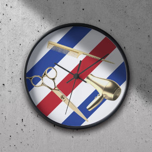 理容師ショップ美容師モダンストライプ金ゴールドツール 壁時計