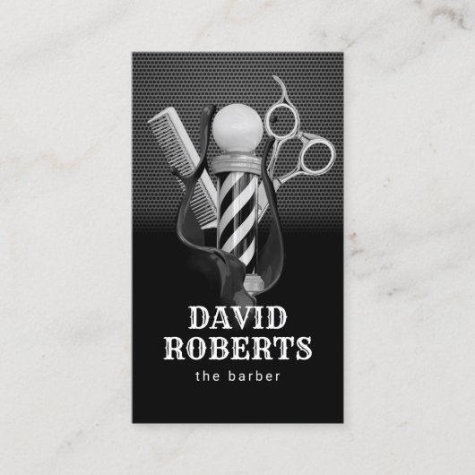 理容師ショップ美容師モダンブラックメタル 名刺 (正面)