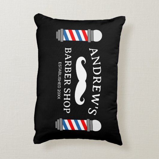 理容師ショップ装飾用クッションと口ひげロゴ アクセントクッション (裏面(縦))