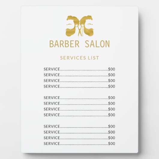 理容師ショップ金ゴールドエレガントホワイトサービス価格表 フォトプラーク (正面)