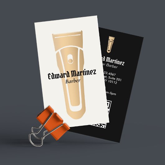 理容師ショップ金ゴールドヘアクリッパーバーバーショップ 名刺