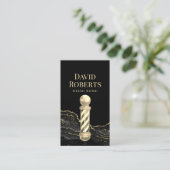 理容師ショップ金ゴールドマーブルバーバーバーショップ美容師 名刺 (スタンド正面)