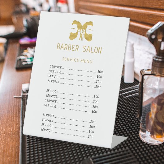 理容師ショップ金ゴールド白価エレガント値一覧サービス 台座サイン