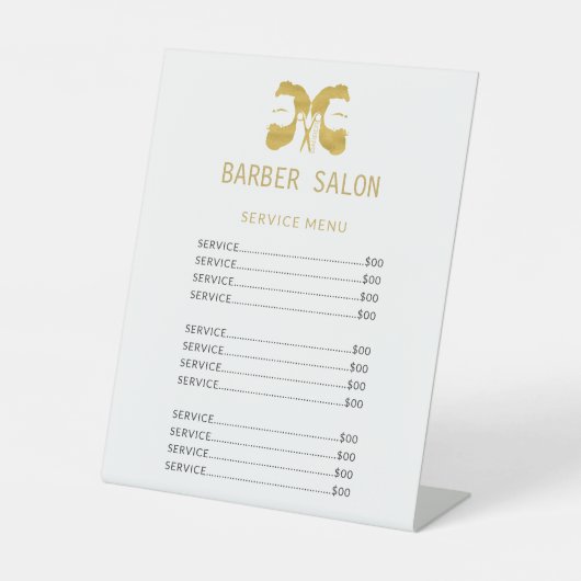 理容師ショップ金ゴールド白価エレガント値一覧サービス 台座サイン (正面)
