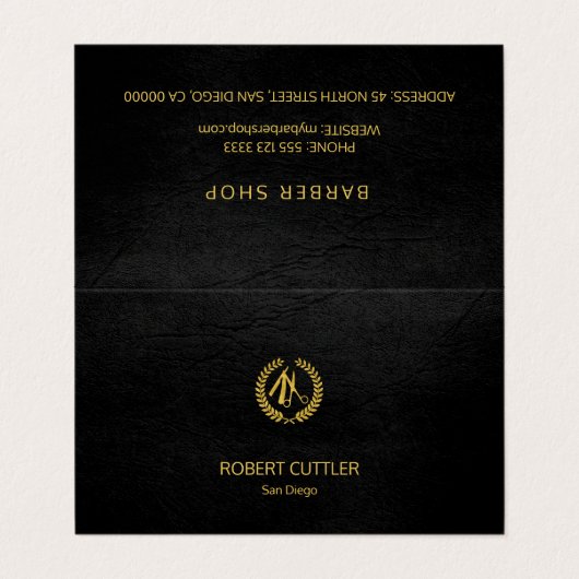 理容師ショップ高級エレガントブラックレザールック 名刺 (外部フラット)