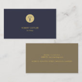 理容師ショップ高級シンプル金ゴールドトープとネイビー 名刺 (正面/裏面)