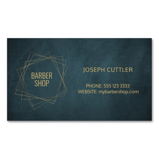 理容師ショップ高級ヴィンテージネイビー金ゴールド磁気 マグネット名刺 (正面)