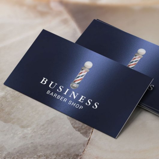 理容師ショッモダンプネイビーブルーメタル美容師 名刺