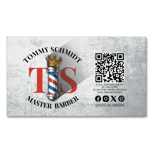 理容師ショッ王室のククラウン理容師ポールヘアサロンQR マグネット名刺 (正面)