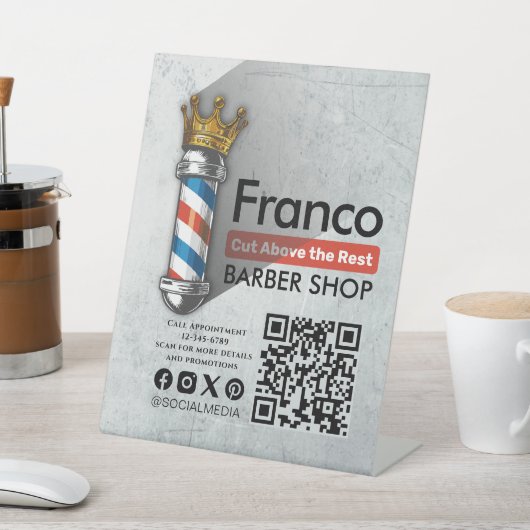 理容師ショッ王室のククラウン理容師ポールヘアサロンQR 台座サイン (インサイチュ)