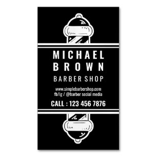 理容師シンプルポールミニマル白黒 マグネット名刺