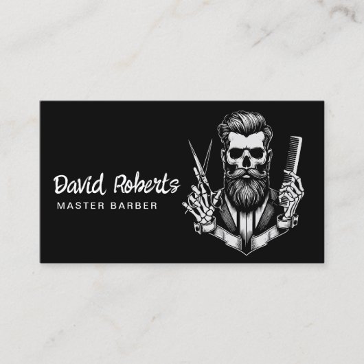 理容師スカルバーバーショッププレーンブラック美容師 名刺 (正面)