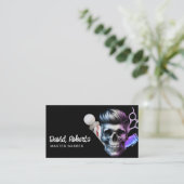 理容師スカルバーバーバーショップ美容師モダンブラック 名刺 (スタンド正面)