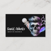 理容師スカルバーバーバーショップ美容師モダンブラック 名刺 (正面)