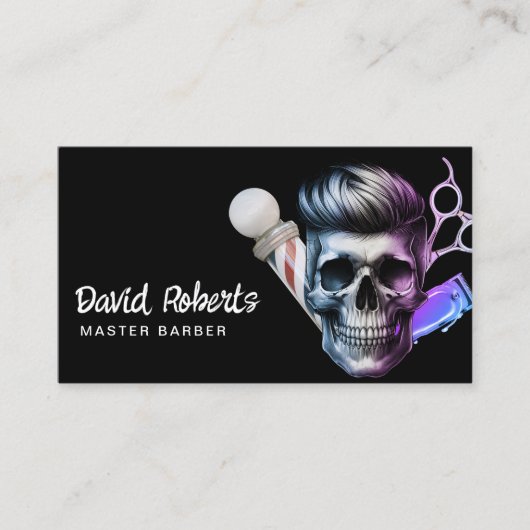 理容師スカルバーバーバーショップ美容師モダンブラック 名刺 (正面)