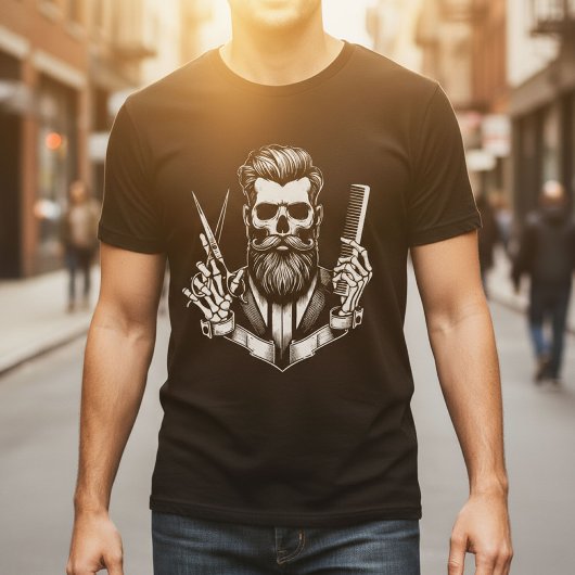 理容師スカル保持シザーヴィンテージ理容師店 Tシャツ