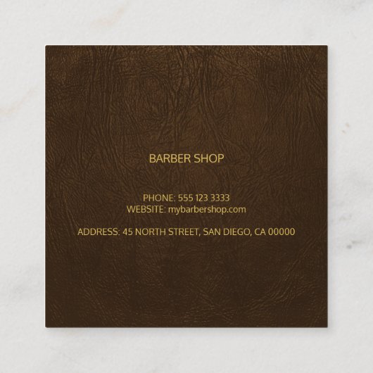 理容師スタイリスト高級金ゴールドダークブラウンレザールック スクエア名刺 (裏面)