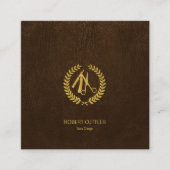 理容師スタイリスト高級金ゴールドダークブラウンレザールック スクエア名刺 (正面)