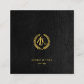 理容師スタイリスト高級金ゴールドブラックレザールック スクエア名刺 (正面)