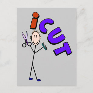 理容師スティック人デザイン「icut」 ポストカード