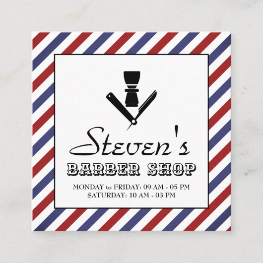 理容師ストライプとロゴヴィンテージ表紙  スクエア名刺 (正面)