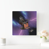 理容師チェア、乗馬稲妻パープルブルー、ブラック スクエア壁時計 (ホーム)