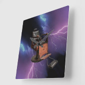 理容師チェア、乗馬稲妻パープルブルー、ブラック スクエア壁時計 (傾斜)