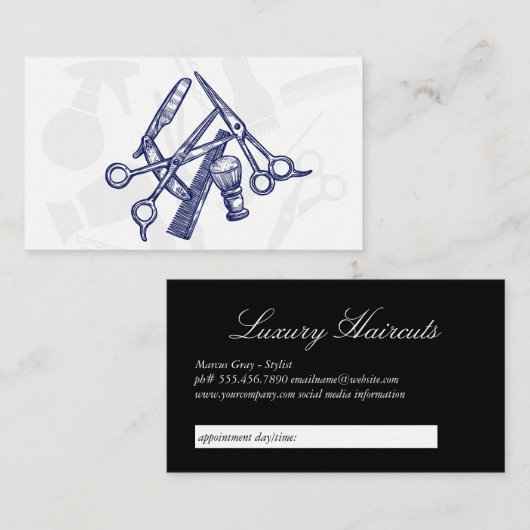 理容師ツールの青の濃淡アポイントメントカード 予約カード (正面/裏面)