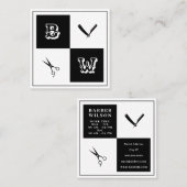 理容師ツールコートオブアームズ白黒 スクエア名刺 (正面/裏面)