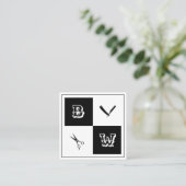 理容師ツールコートオブアームズ白黒 スクエア名刺 (スタンド正面)