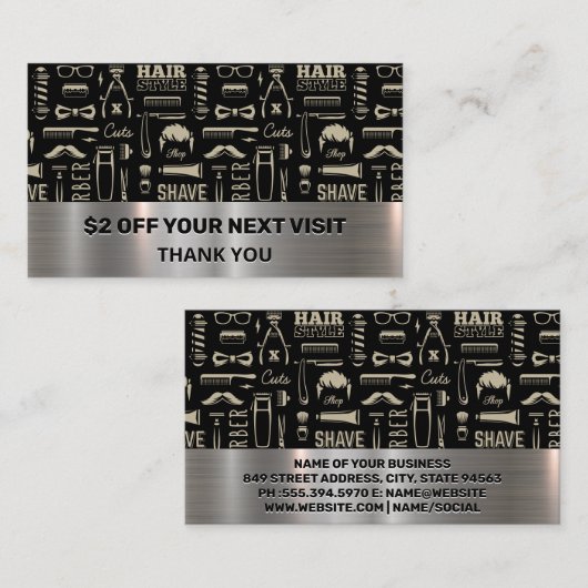 理容師ツールパターン |割引 名刺 (正面/裏面)