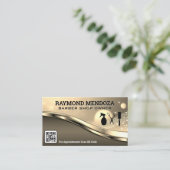 理容師ツール | QRコード |金属 |スパークル金ゴールド 名刺 (スタンド正面)