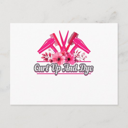 理容師デザイン、はさみ、くし、ヘアドライヤー ポストカード (正面)