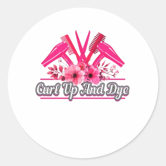 理容師デザイン、鋏、櫛、ヘアドライヤー ラウンドシール (正面)