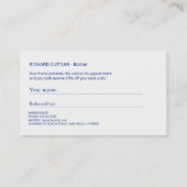 理容師ネイビー白赤ストライプのモダン紹介 紹介カード (裏面)