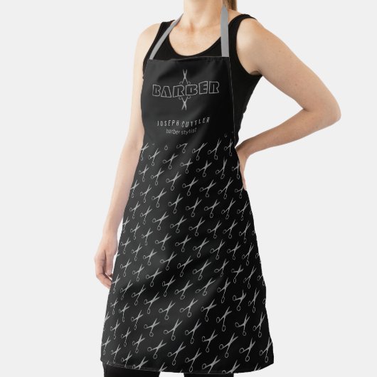 理容師ハサミ柄のバーバーバーショップグレーと黒 エプロン (インサイチュ)