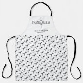 理容師ハサミ模様バーバーショップブラックとホワイト エプロン (正面)