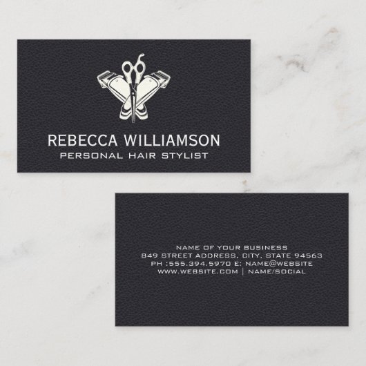 理容師バリカン | はさみ | レザー 名刺 (正面/裏面)
