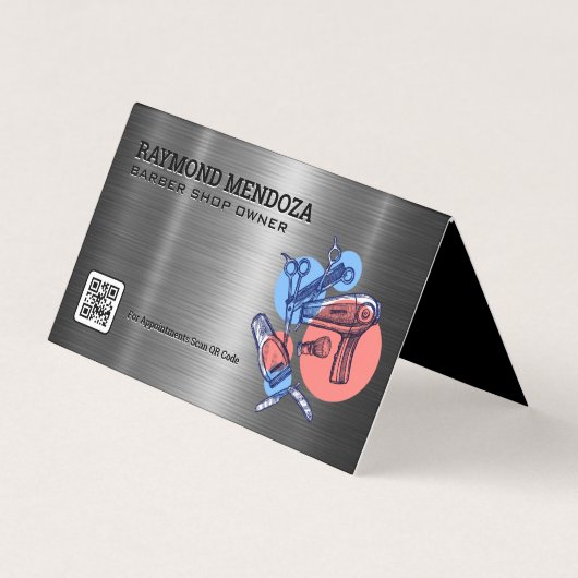 理容師バリカン | QRコード |はさみ 名刺 (正面)