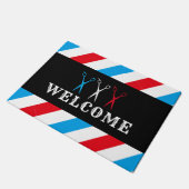 理容師バーバーショップブルーレッドストライプ歓迎 ドアマット (アングル)