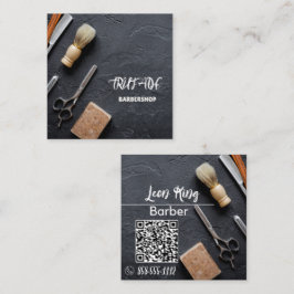 理容師バーバーショッププロフェッショナルQRグレー スクエア名刺