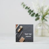 理容師バーバーショッププロフェッショナルQRグレー スクエア名刺 (スタンド正面)