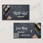 理容師バーバーショッププロフェッショナルQRグレー 名刺 (正面/裏面)