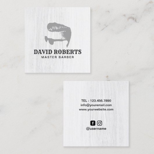 理容師バーバーショップマスター美容師ミニマリスト スクエア名刺 (正面/裏面)